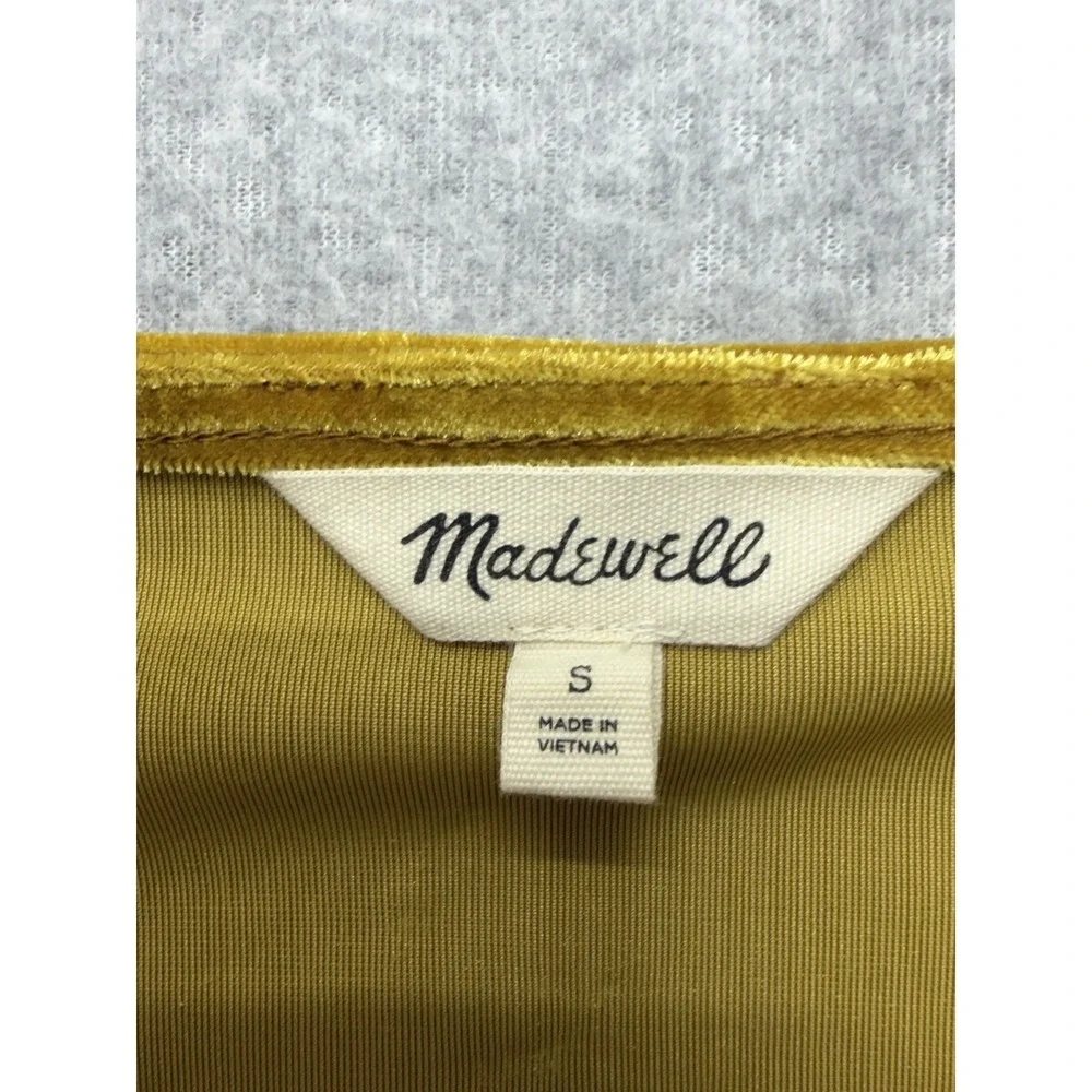 Madewell Blouse Womens Small Gold Velvet Wrap V Neck Top Puff Sleeve Smocked Hem